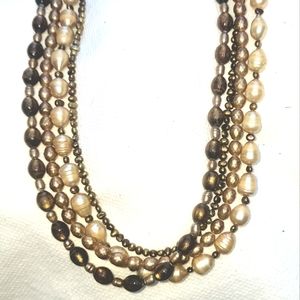 4 Strand Pearl Golden Coral Necklace 24" - 26"